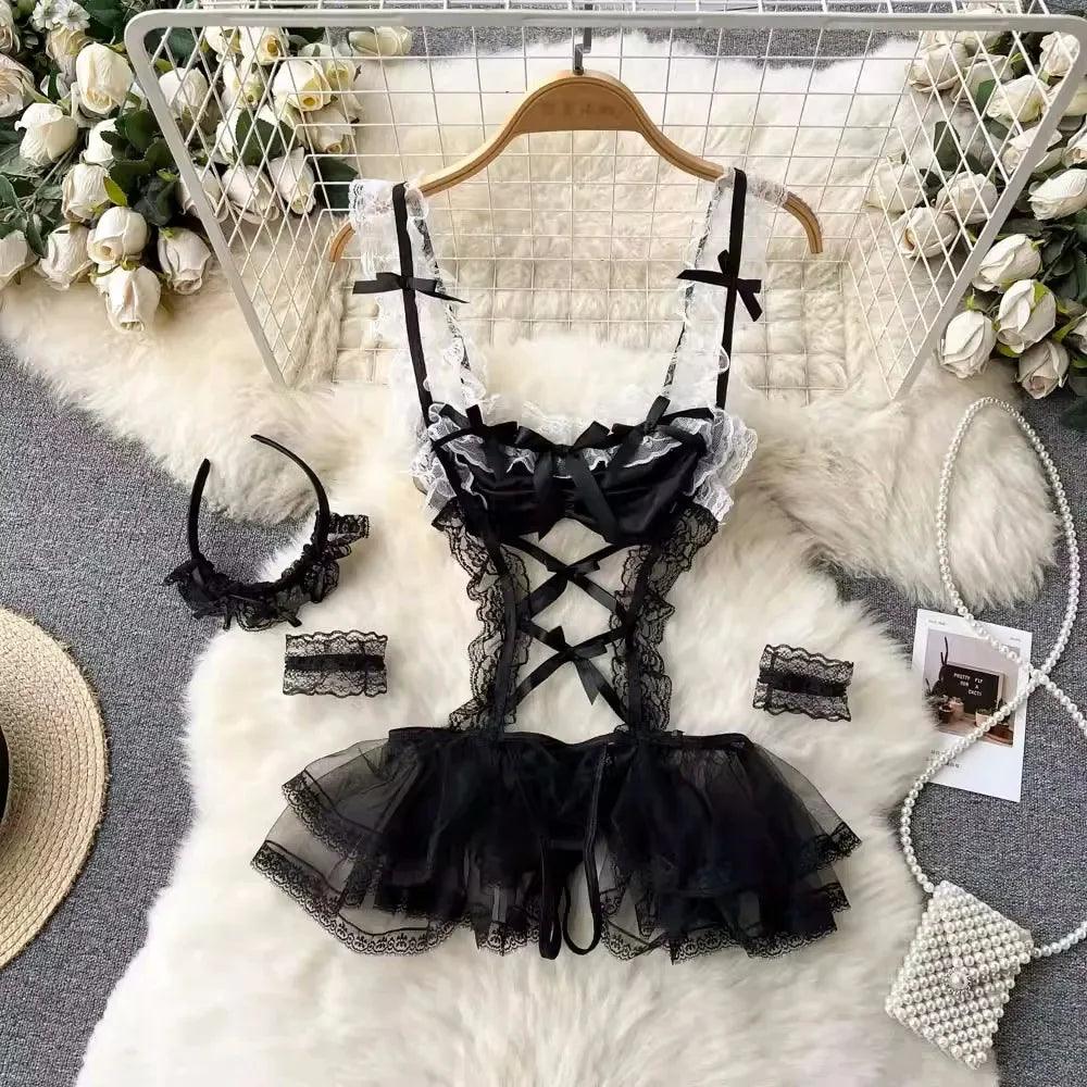 Hollow Out Cosplay Lingerie Lace Backless Jumpsuit - Empire P.E