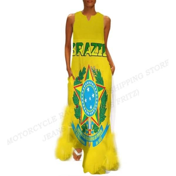 Brazil Flag Dress Women Fashion V-neck Long Dress Party Evening Casual Brasil Women Dresses Elegant Boho Maxi Vestido Beach Robe - Empire P.E