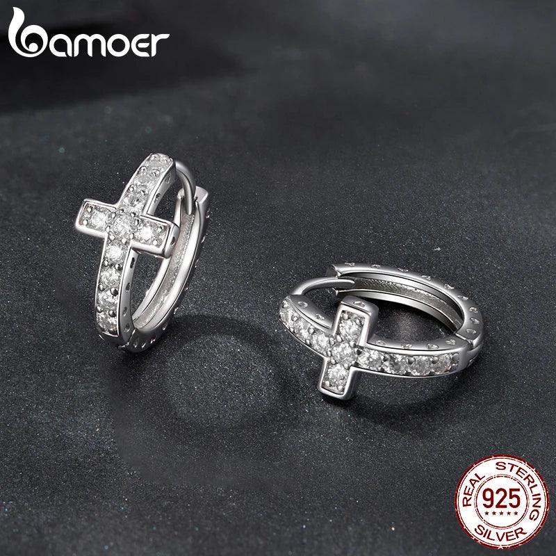Moissanite Cross Hoop Earrings - Empire P.E
