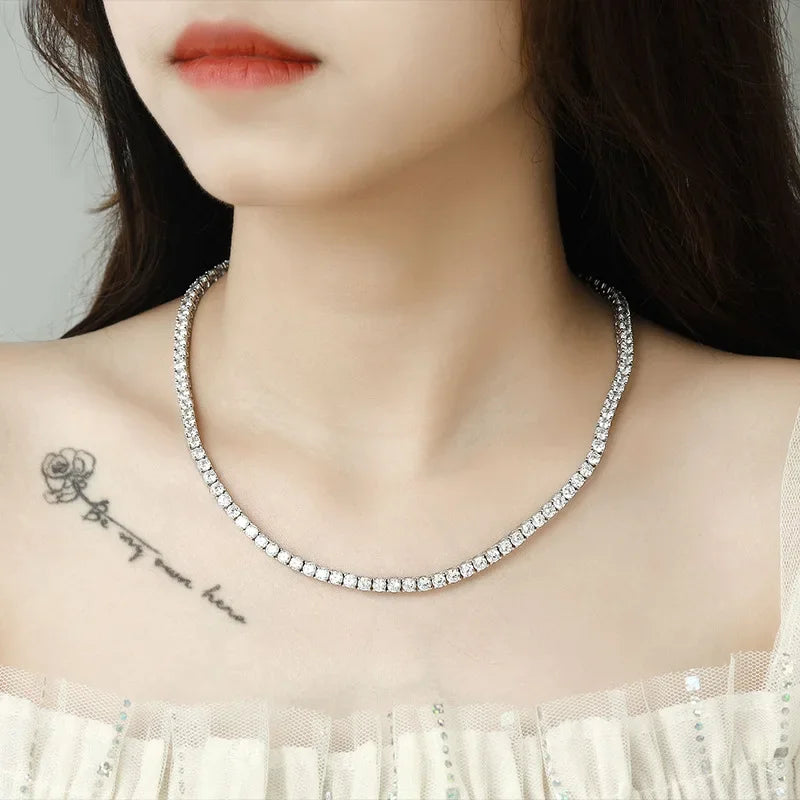 100% S925 Sterling Silver 4mm Moissanite Tennis Chain Necklace - Empire P.E
