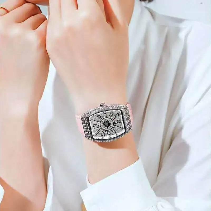The Tonneau Minimalist Waterproof Women Ultra Thin Watches Leather Band Fashion Diamond-encrusted Quartz Watch Relogio Feminina - Empire P.E