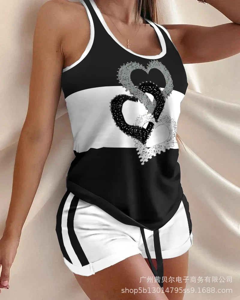 Women's Vest Top Drawstring Mid Waist Shorts Two-Piece Set - Empire P.E