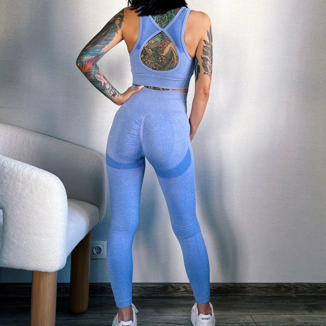 2 Pcs Yoga Set Women Hollow Back