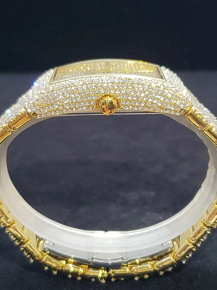 Gold Men's Watches Rectangle Dial Luxury Diamond - Empire P.E