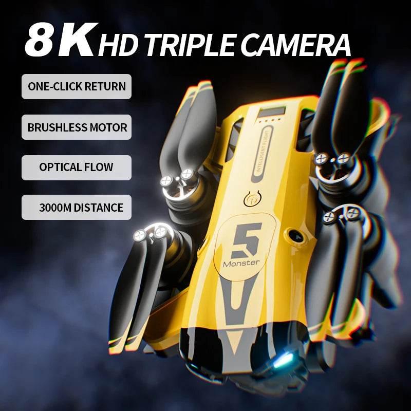 2024 New M5 Drone 8K Professional Triple Camera Brushless Motor Optical Flow Positioning Foldable Quadcopter RC Dron Toys Gifts - Empire P.E