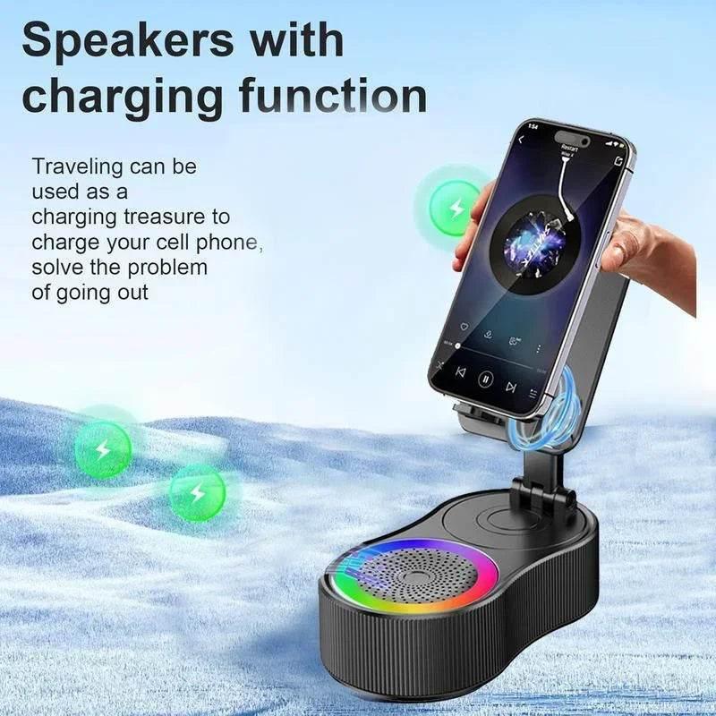 New Cell Phone Holder Stand With LDE Light Bluetooth Speaker Adjustable Tablet Bracket Support Portable Wireless Loudspeaker - Empire P.E
