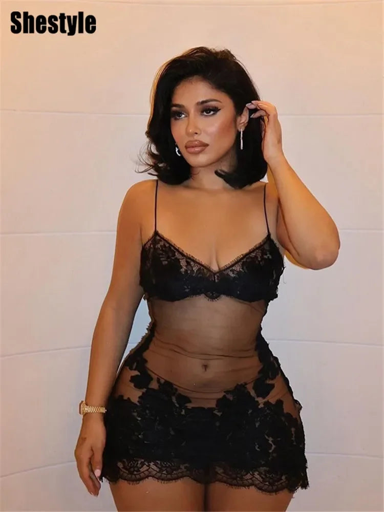 Lace Transparent Mini Dress - Empire P.E