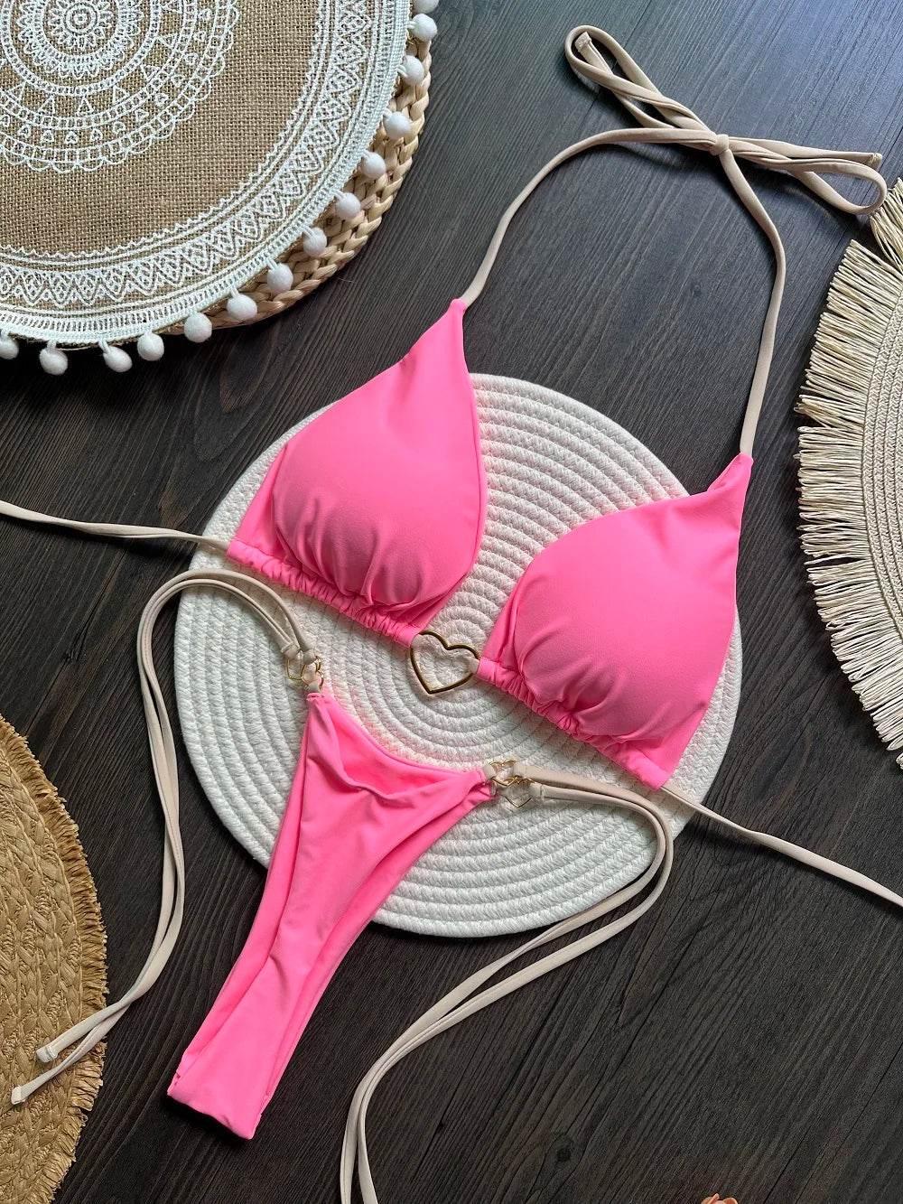 RUOTONSEPT Sexy Halter Solid color Bikini Set Women's Swimsuit Two-piece Triangle Thong Swimwear Bathing Suit Brazilian Biquinis - Empire P.E