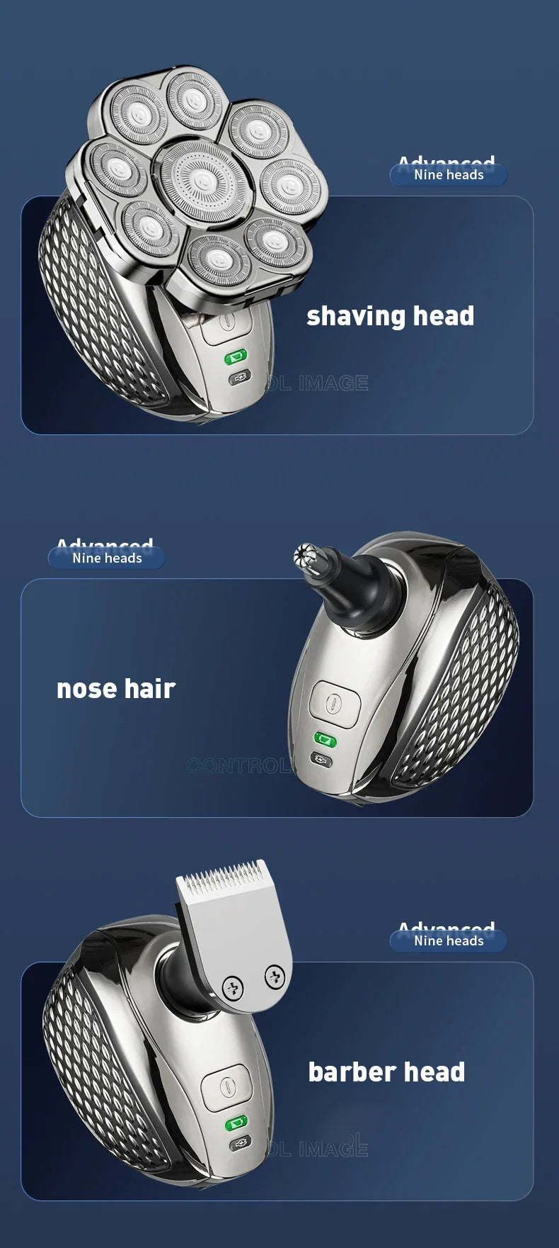 4D Head Shavers for Bald Men, Upgraded 9 Floating Heads 6-in-1 Rechargeable Waterproof Wet Dry Bald Head Shavers for Men - Empire P.E