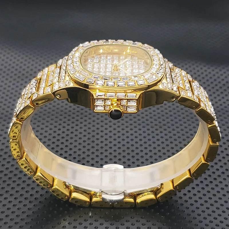Luxury Iced Out Watch For Men Hip Hop Diamond Silver Quartz reloj hombre High End Dive Stainless Steel Male Watches Dropshipping - Empire P.E