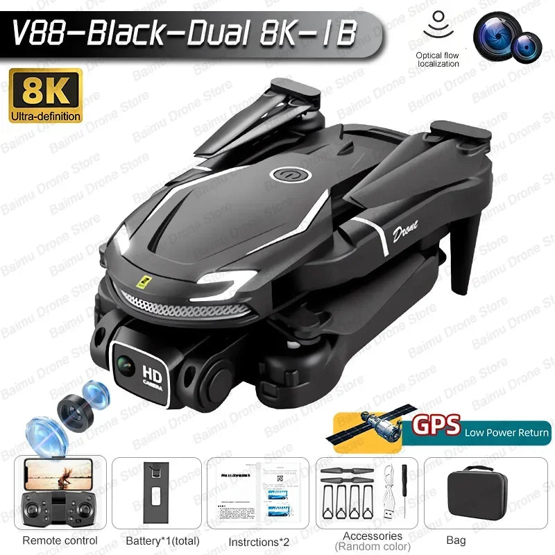 V888 Brushless Drone 8K Professional HD Triple Camera - Empire P.E