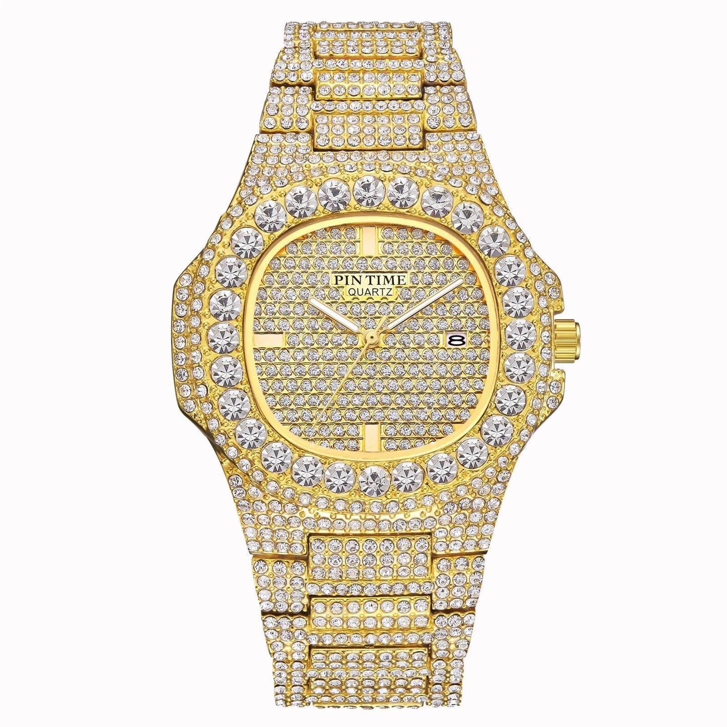 Wholesale Men Women Diamond Iced Out Watch Stainless Steel Big Crystal Stone Quartz Wristwatches for Mens Full Paved - Empire P.E