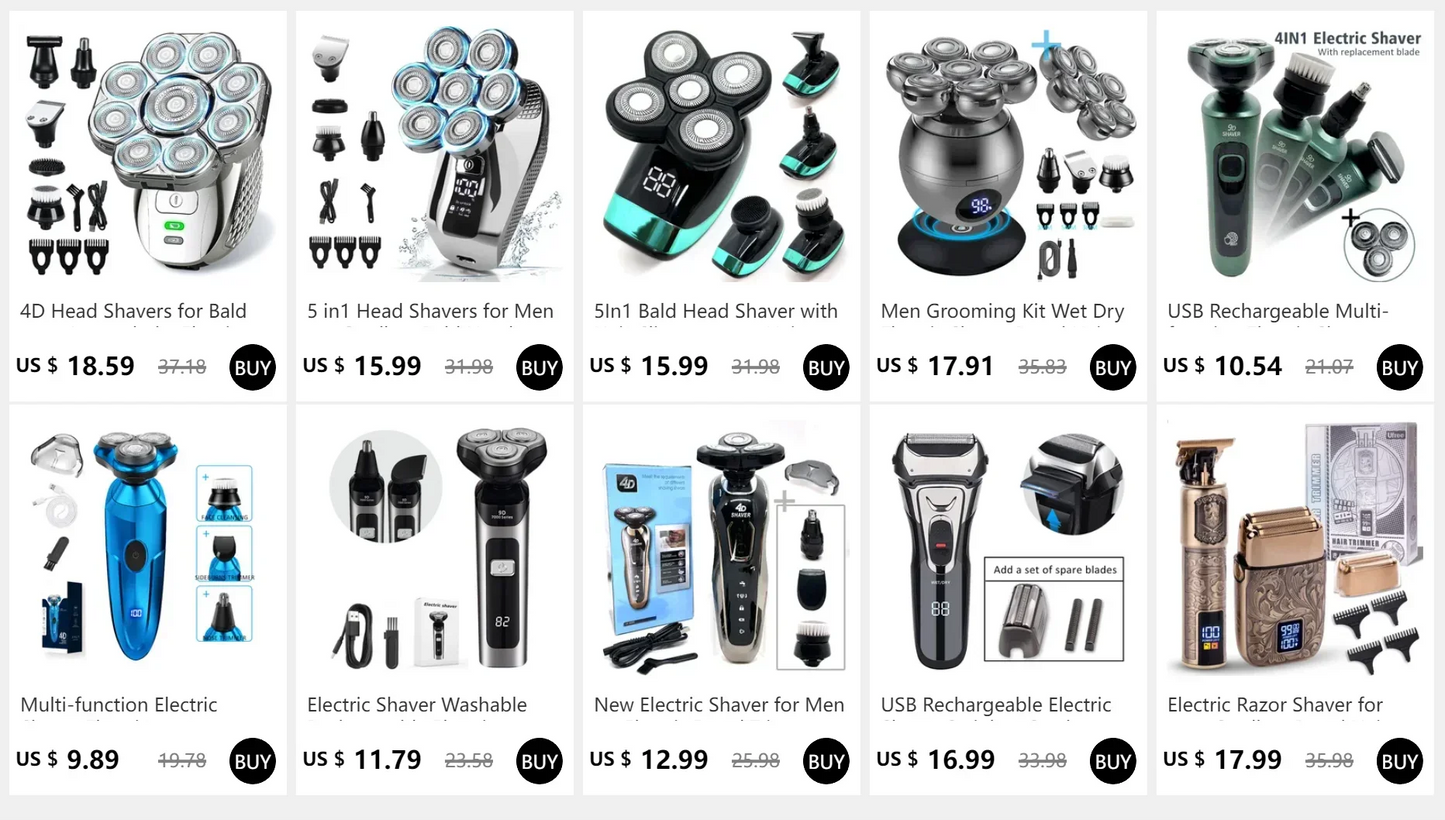 4D Head Shavers for Bald Men, Upgraded 9 Floating Heads 6-in-1 Rechargeable Waterproof Wet Dry Bald Head Shavers for Men - Empire P.E