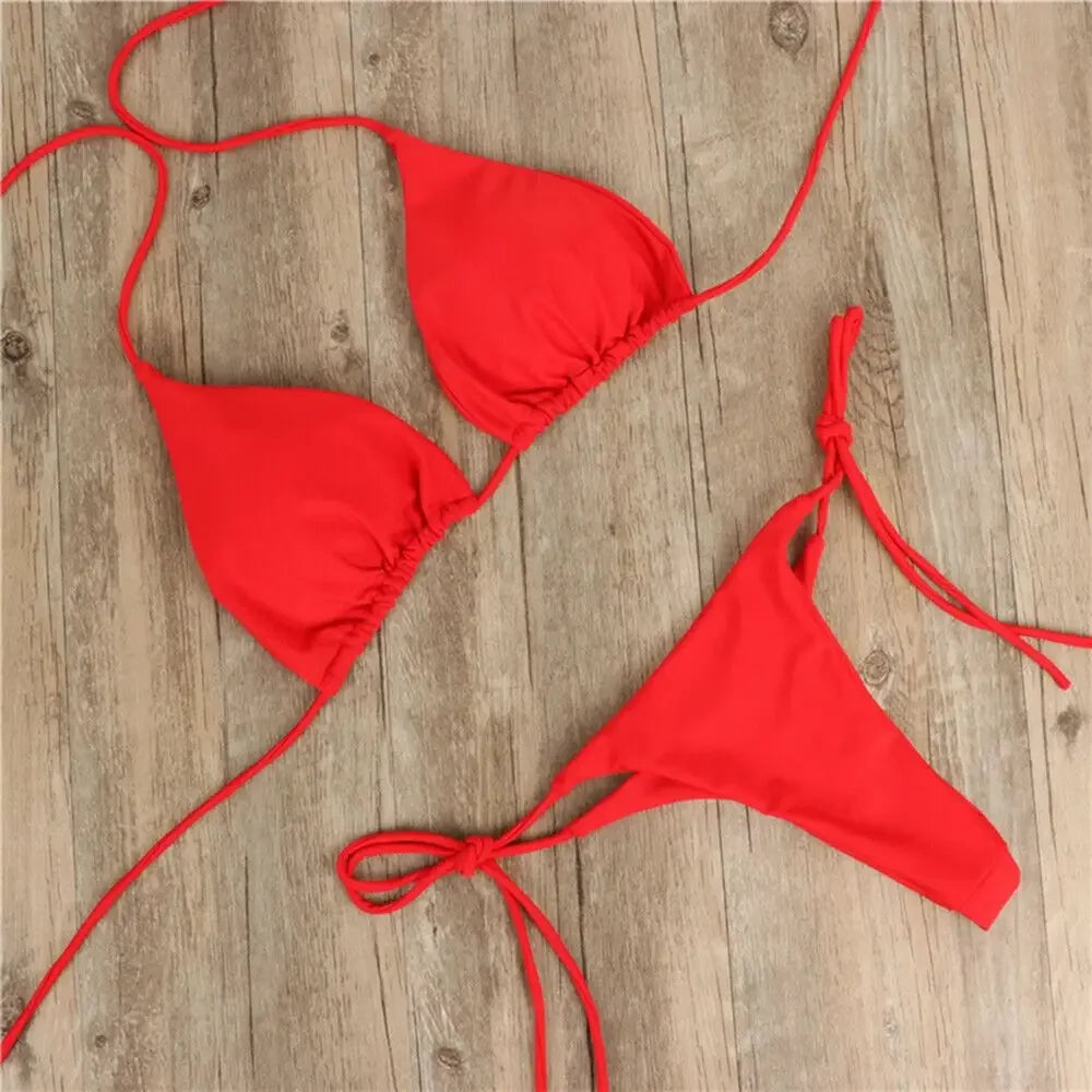 Fashion Solid Color Sexy G-string Thong Backless Split Bathing Suit - Empire P.E