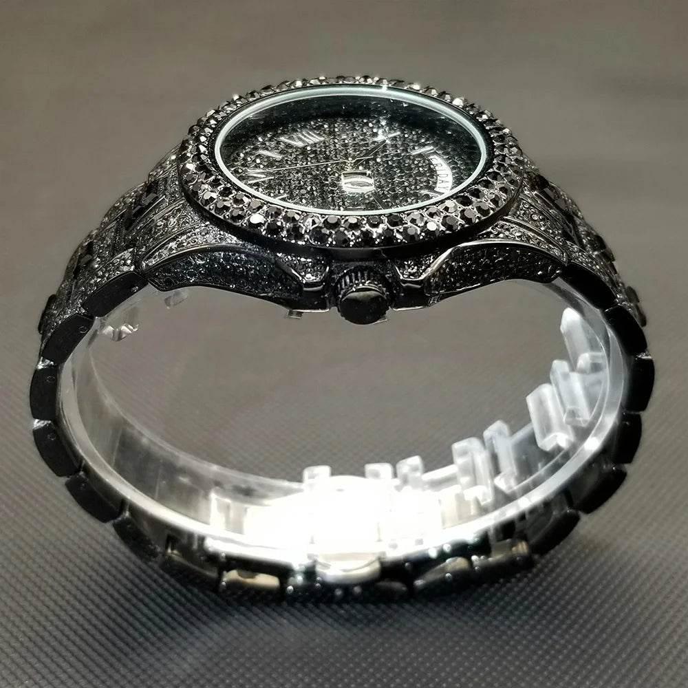 Luxury Shiny Diamond Watch For Men Hip Hop Trendy Iced Out Quartz Watches High Quality Stainless Steel Waterproof Day Date Clock - Empire P.E