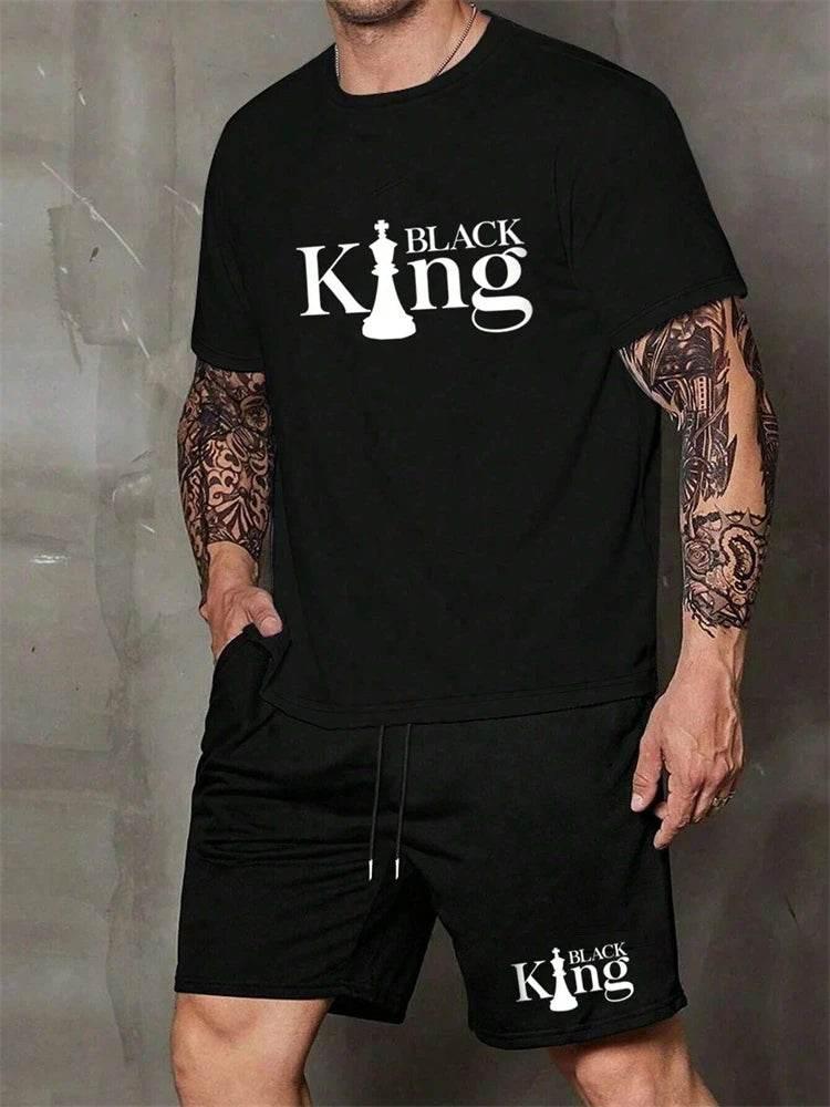 New Men's Short Sleeve Shorts Set Fashion King Printed T-Shirt - Empire P.E