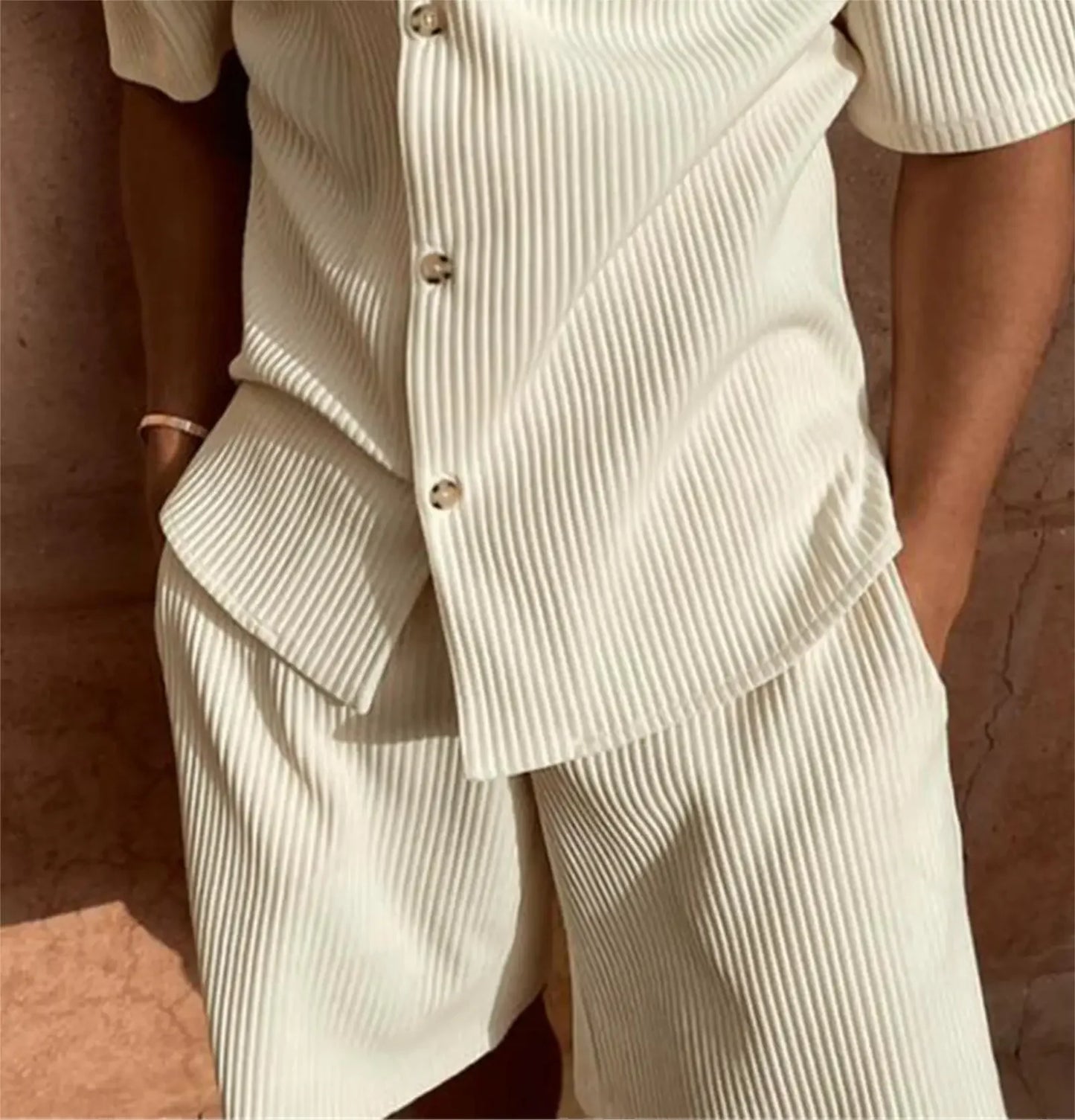 Spring/Summer suit Solid color corduroy shorts sleeve shirt and shorts - Empire P.E