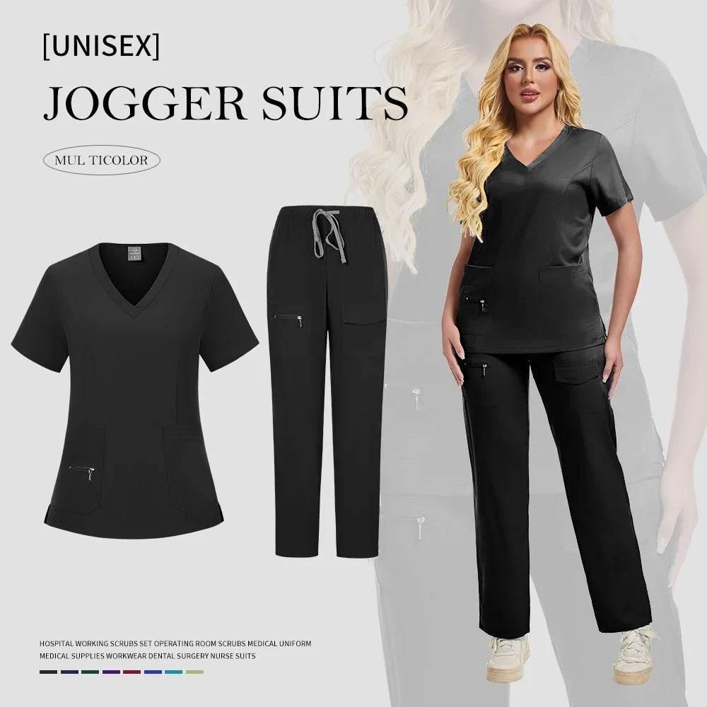 Workwear Nursing Women Scrubs Pants Elastic Wholesale Working Uniform Women Short Sleeve Neck Tops Dental Hospital Scrubs Suits - Empire P.E