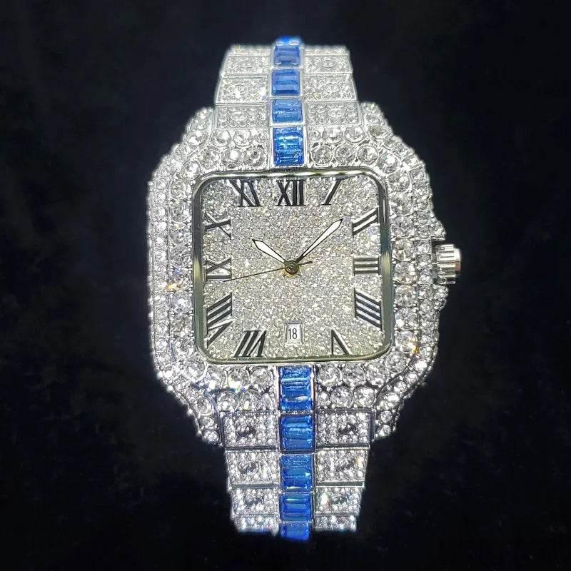 Luxury Full Diamond Watch for Men Fashion Green Iced Out Bling Square Watches Hip Hop Rap Jewelry Relogio Masculino Dropshipping - Empire P.E