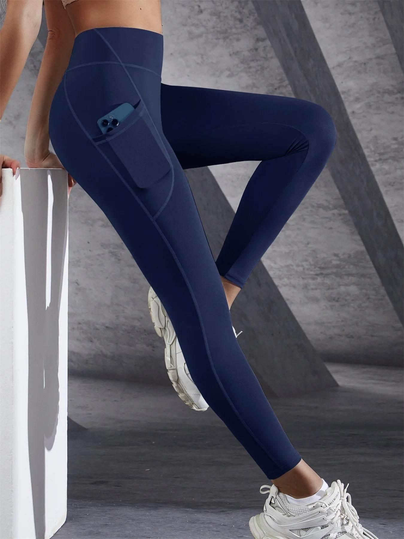 Solid Color Side Pockets Leggings For Women High Waist Sportswear Cycle Yoga Pants Push Up Fitness Leggings - Empire P.E