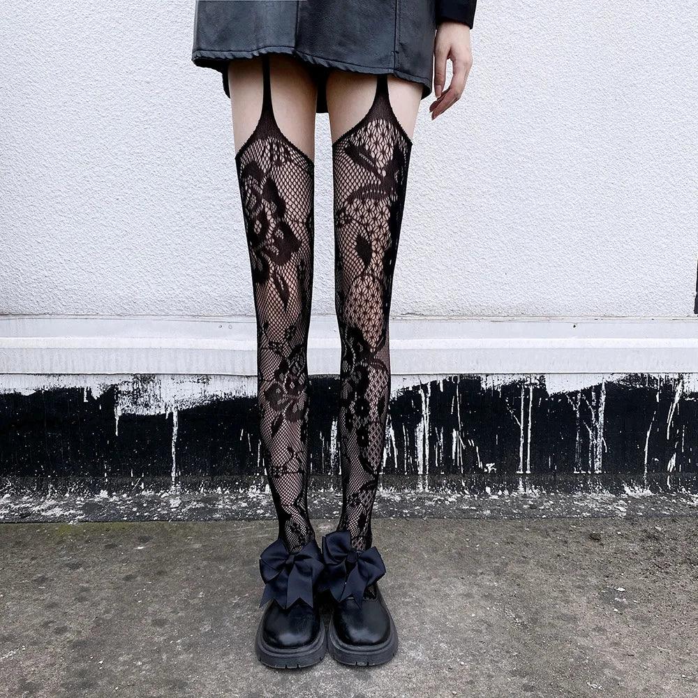 Floral Fishnet Sexy High Waist Open Crotch Lingerie - Empire P.E