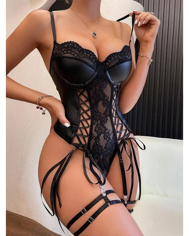 Toucheart Sexy Sexy Pajamas Fishnet PU Leather - Empire P.E