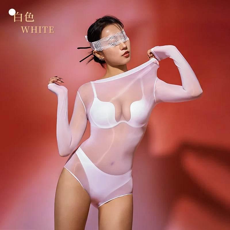 Sexy Women Oil Glossy Shiny High Cut Bodysuit - Empire P.E