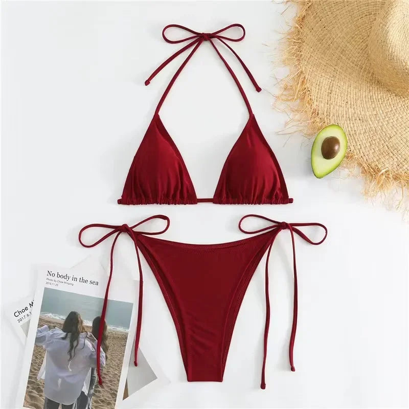 Women Thong Bikini Set Side Lace-up Sexy Swimsuit - Empire P.E