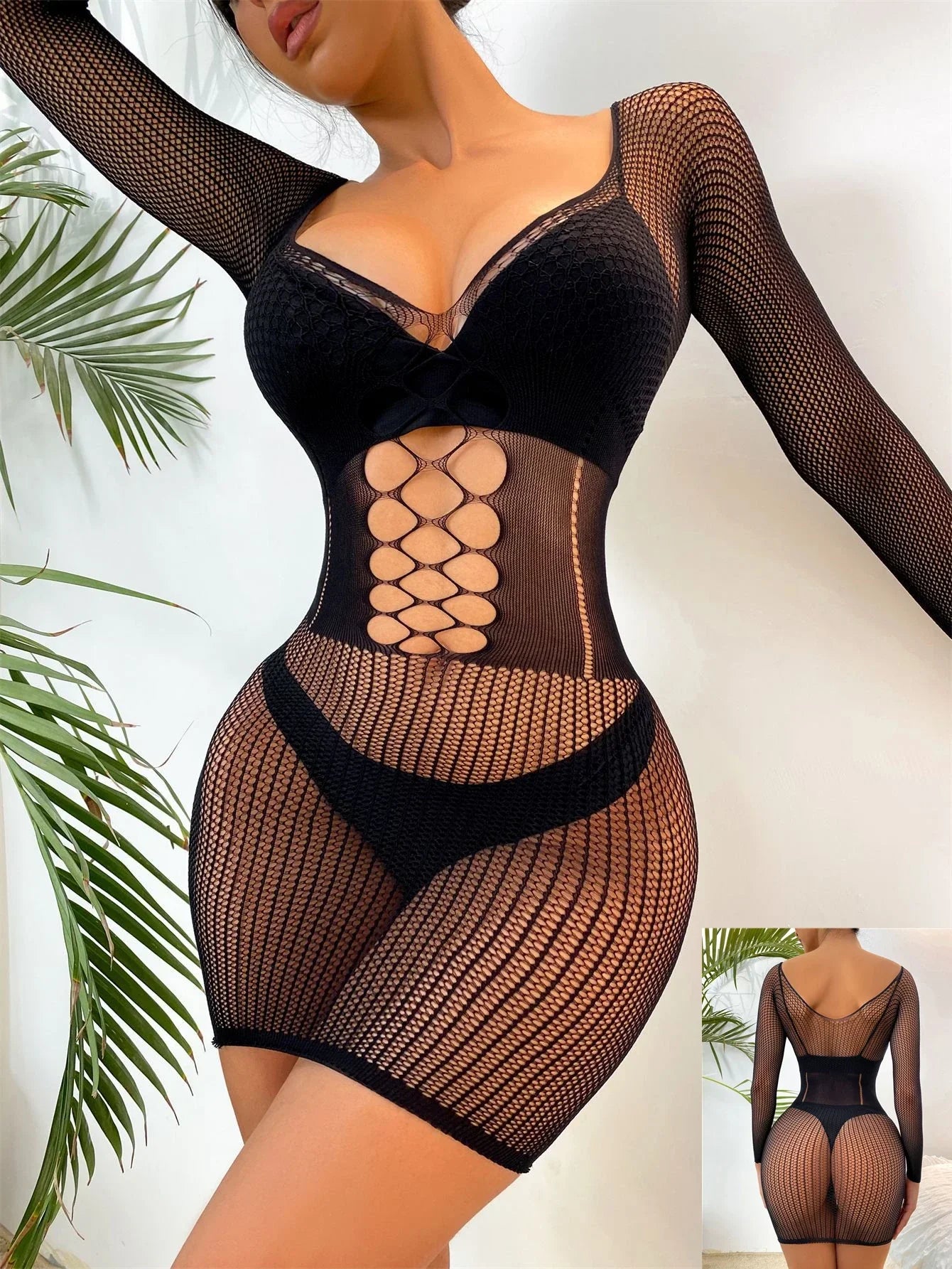 Sexy Bodycon Mini Dress Fishnet Hollow Out Lingerie - Empire P.E