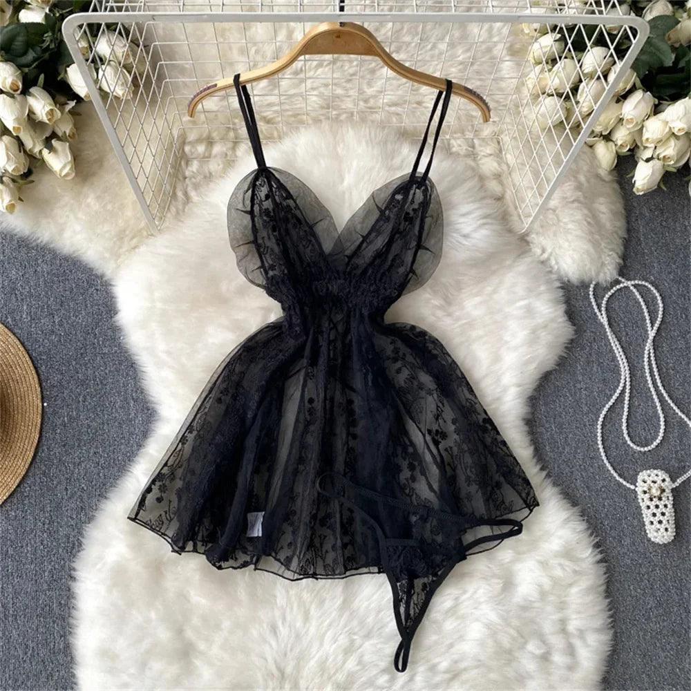 Hollow Out Cosplay Lingerie Lace Backless Jumpsuit - Empire P.E