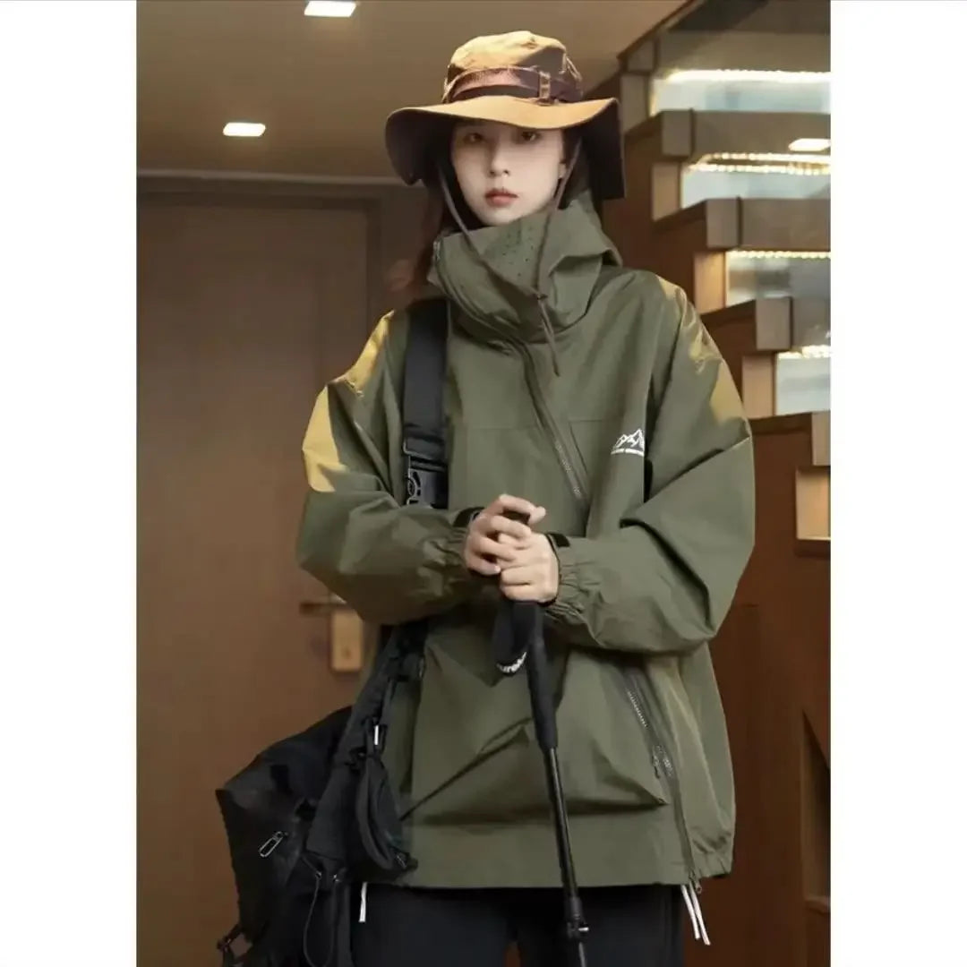 Outdoor Windbreaker Women Double Zipper Sweatshirt Hooded