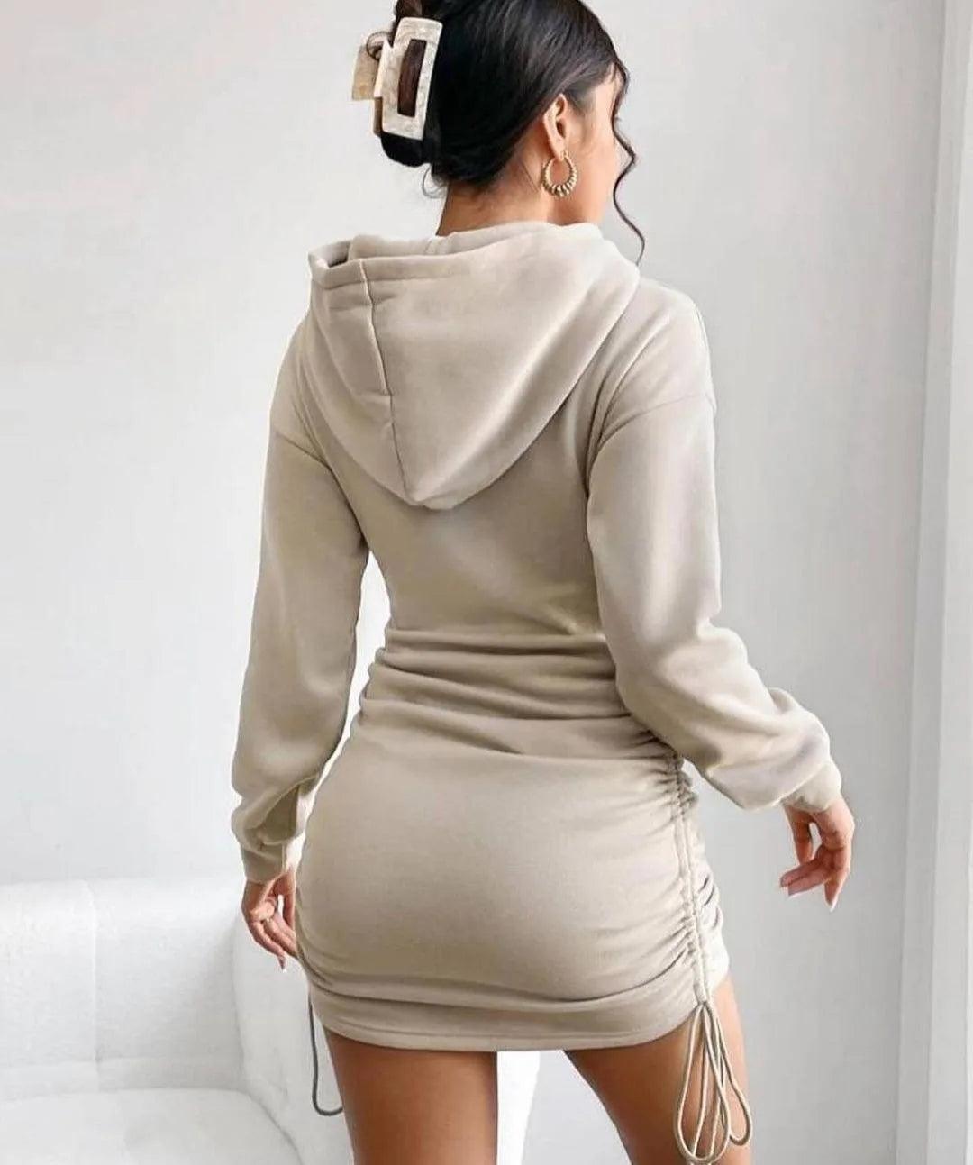 Autumn And Winter New Sexy Wind Drawstring Design Hooded Hip Long Sleeve Hoodie Dress Woman - Empire P.E