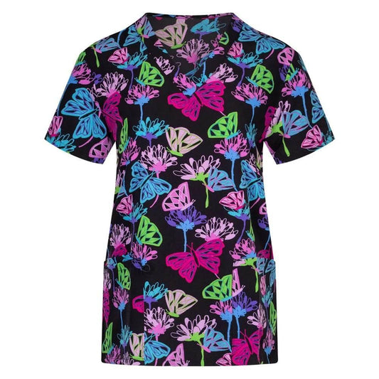 Ladies Nurse Uniform Short Sleeve V-neck Workwear Flower Print Working Uniform - Empire P.E