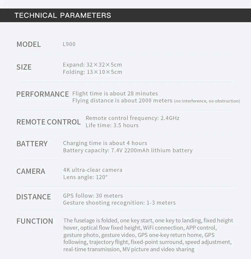 Drone L900 Pro 4K Professional 5G GPS HD Dual Camera Photography Brushless Foldable Quadcopter RC Distance 1.2KM Drones Toys - Empire P.E