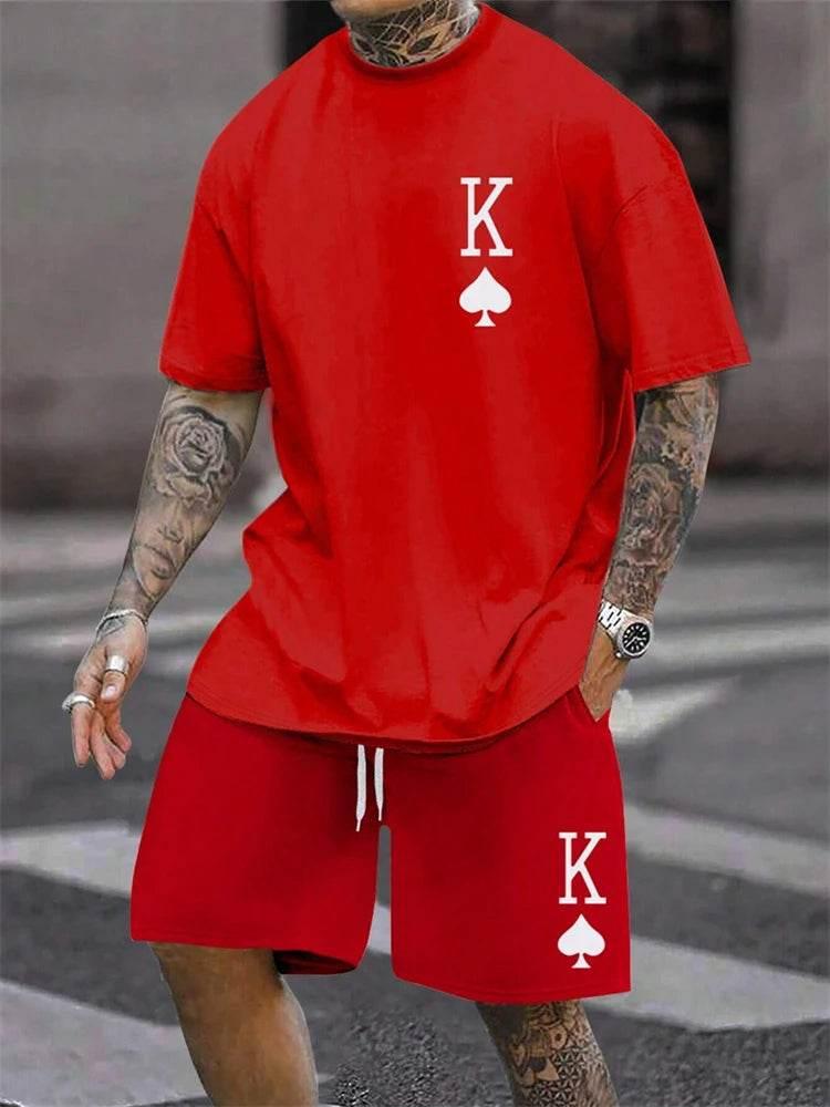 New Men's Short Sleeve Shorts Set Fashion King Printed T-Shirt - Empire P.E