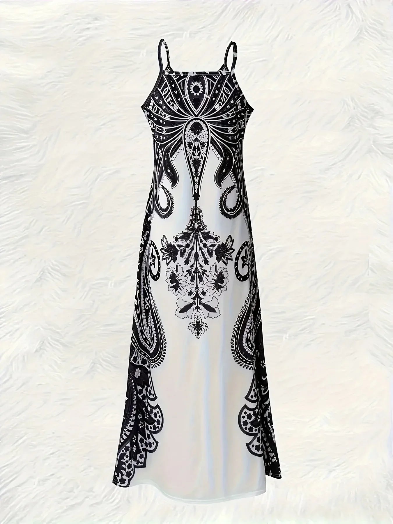 2024 Cross border New Flower Printed V-neck Strap Dress - Empire P.E