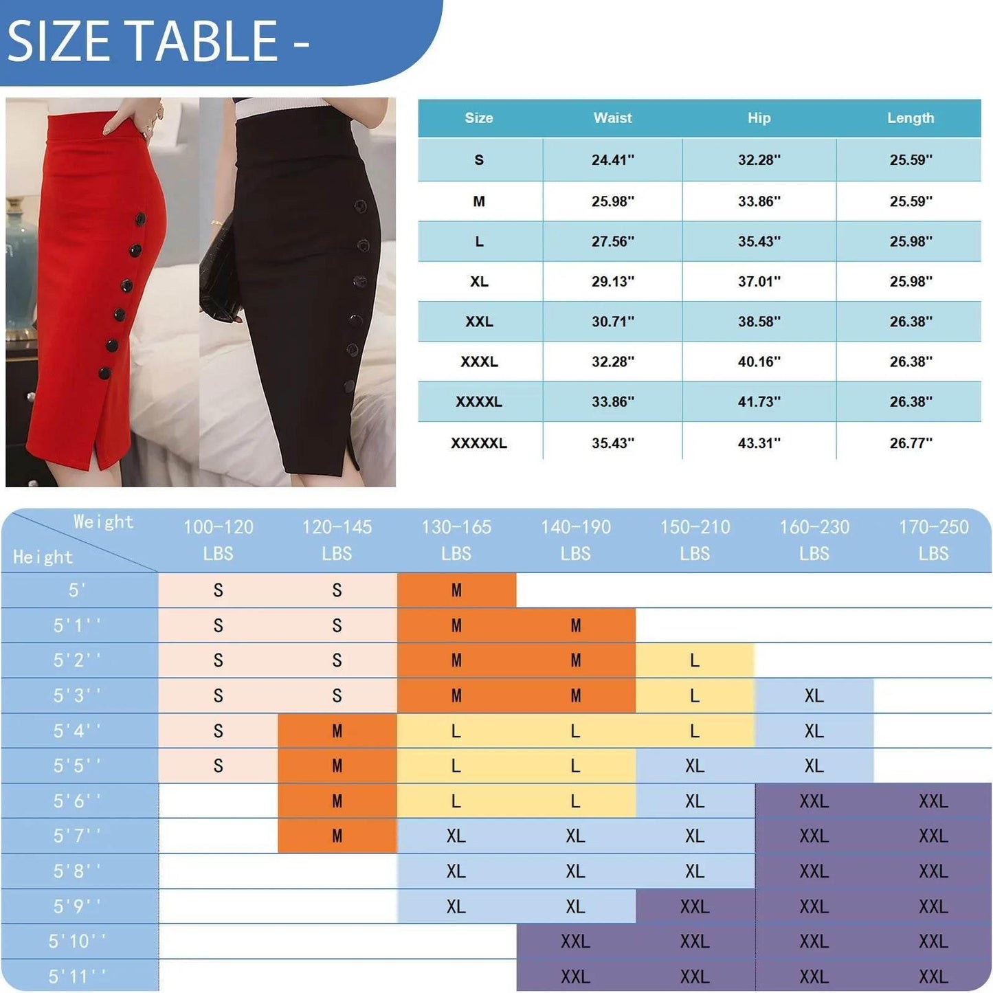 Women’s Black And Red Color Sexy Slim Fit High Waist Dress With Buttons Ladies High Street Fashion Hip Wrap Pencil Half Skirt - Empire P.E