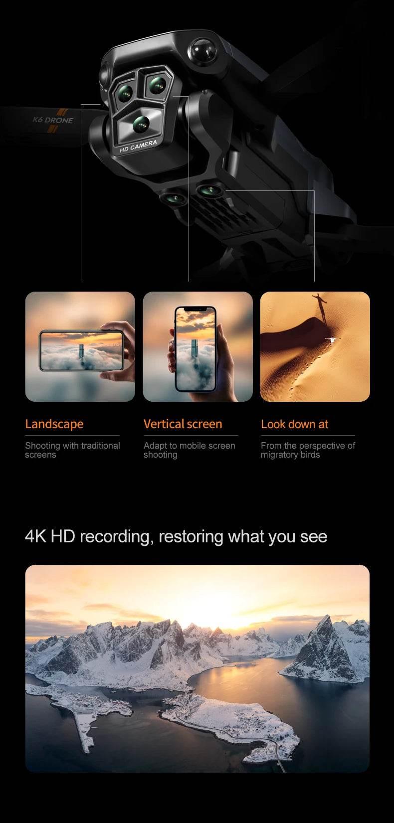 New light Flow professional UAV K6 MAX 4K HD three camera - Empire P.E