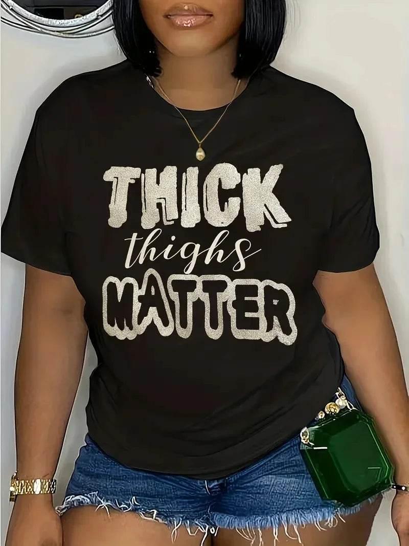 Plus Size Black Fashion T-Shirt with Alphabets Slogan Print Crew Neck Short Sleeve Women's Simple Everyday Tops Clothing - Empire P.E