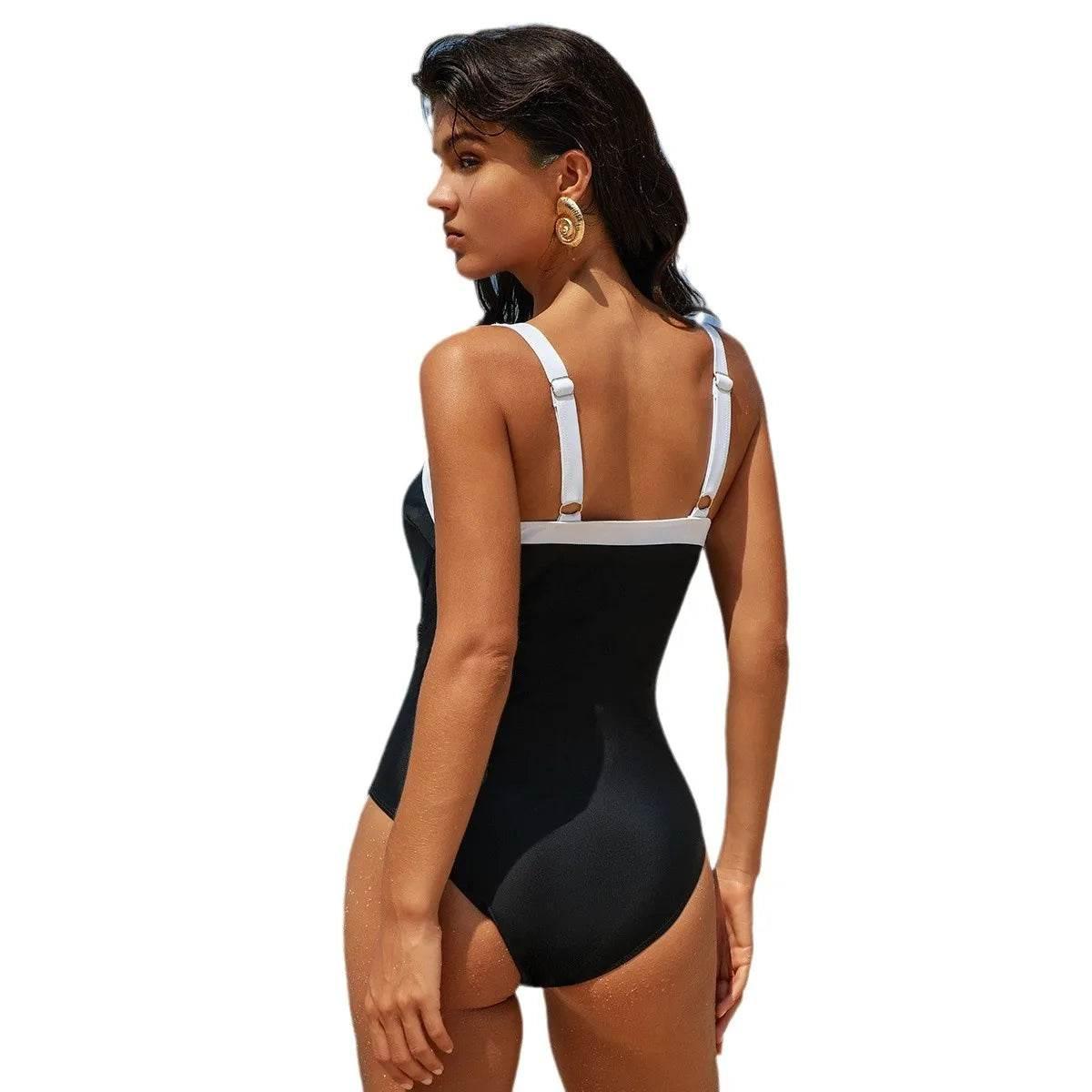 2025 One Piece Fashion Swimsuit Women V Link Solid Swimsuit - Empire P.E
