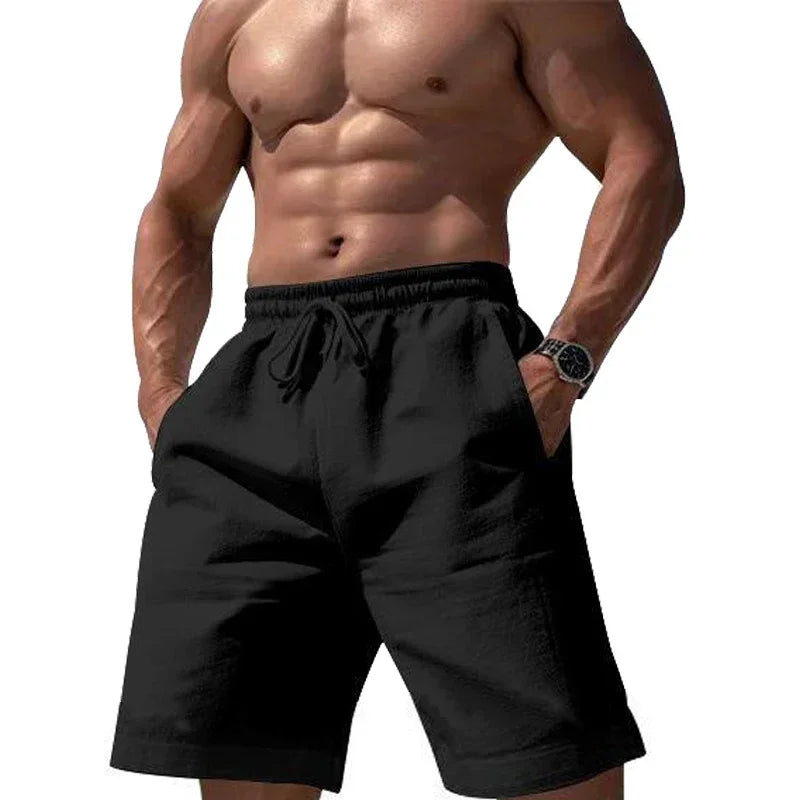 New Linen Cotton Shorts Solid Color Jogging Sweatpants Elastic Waist Shorts for Men Large Lightweight Summer Basketball Shorts - Empire P.E
