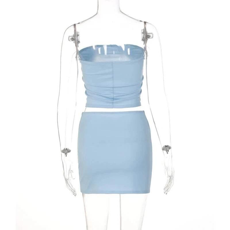 Hawthaw Women 2024 Summer Tube Tops Mini Skirts Party Club Two Piece Matching Sets Vacation Outfits Wholesale Items For Business - Empire P.E