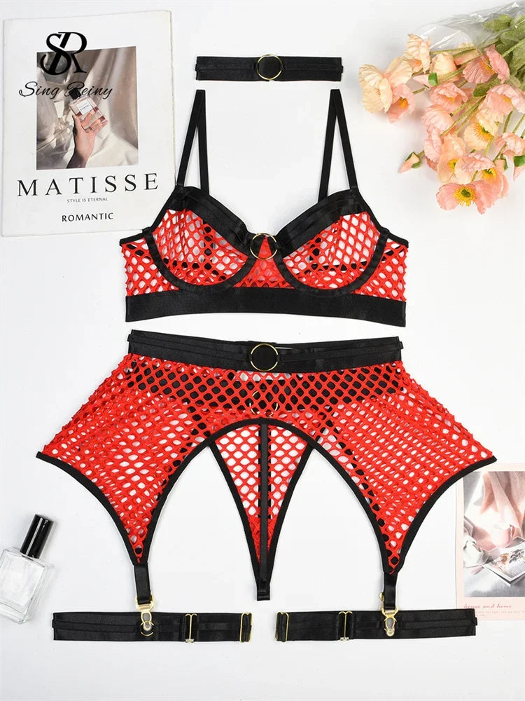 Mesh Porno Lingerie 4 Pieces Suits - Empire P.E