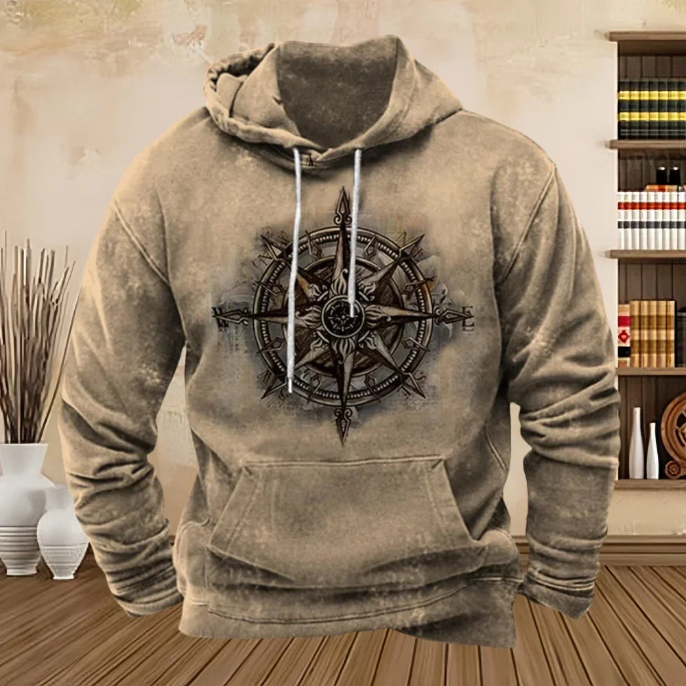 Men's Vintage Compass Graphic Hoodies - Empire P.E