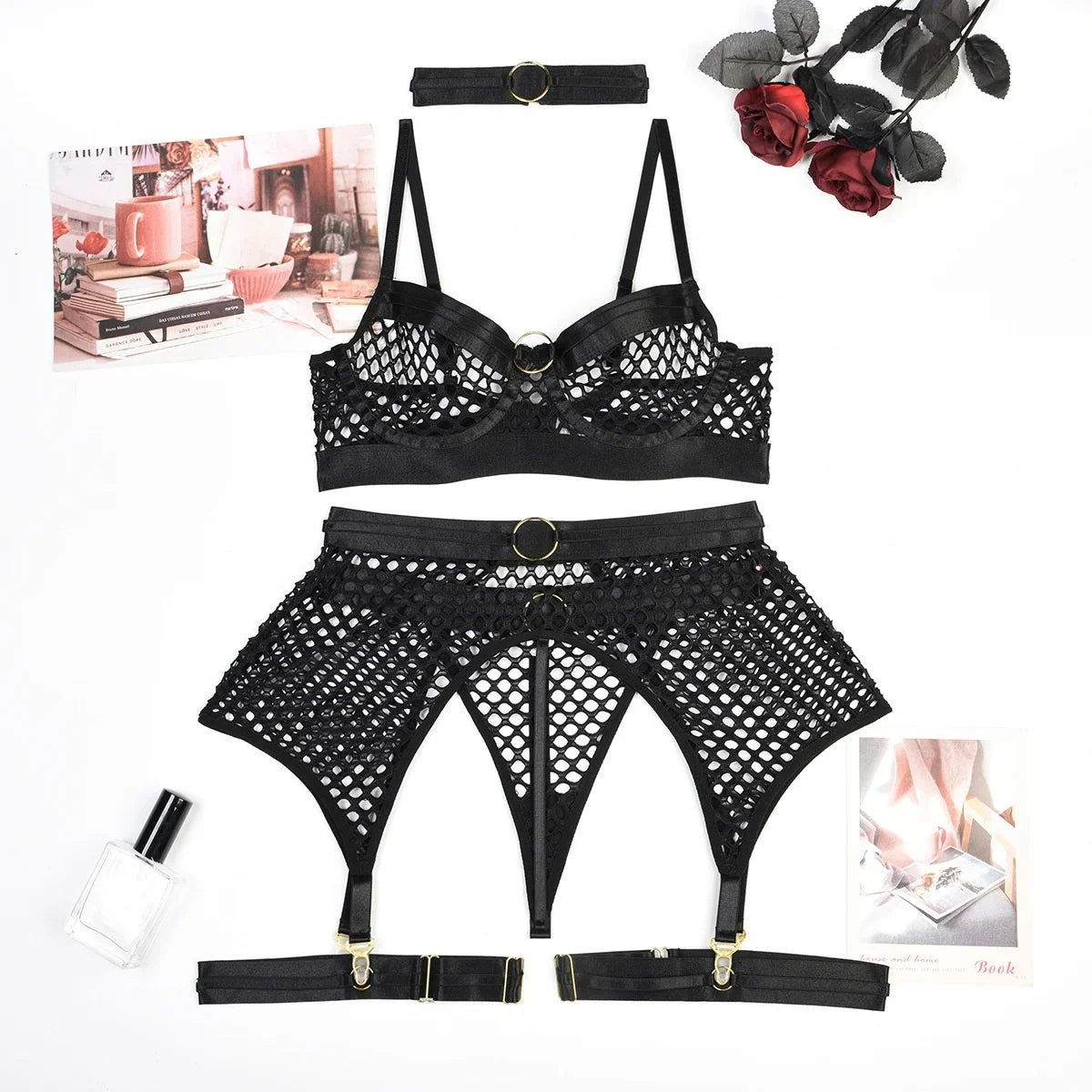 Mesh Porno Lingerie 4 Pieces Suits - Empire P.E