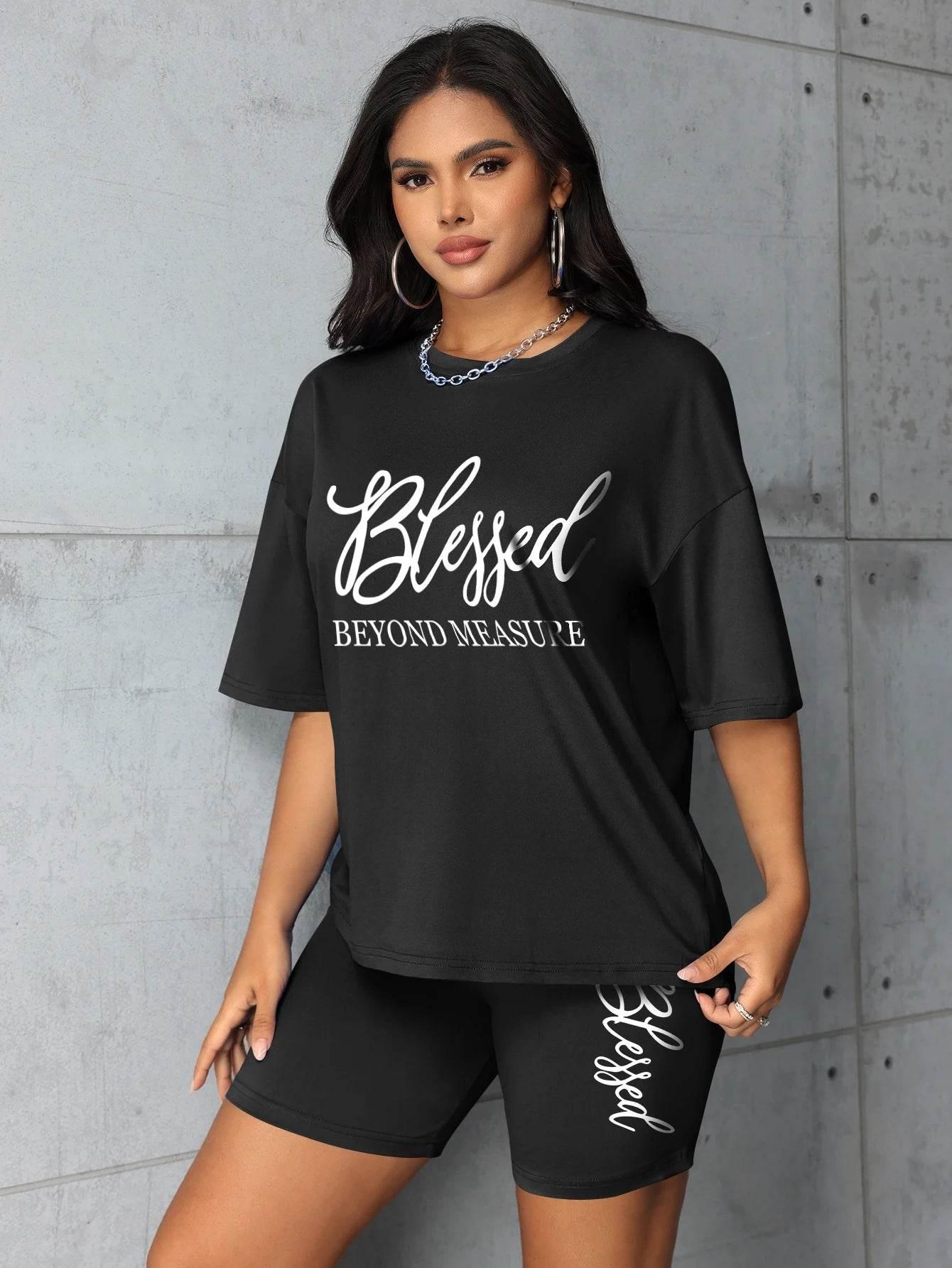 Plus size sets for women Summer 2 pieces Blessed printed offers and liquidation everything cheap elegant women's sets Short sets - Empire P.E