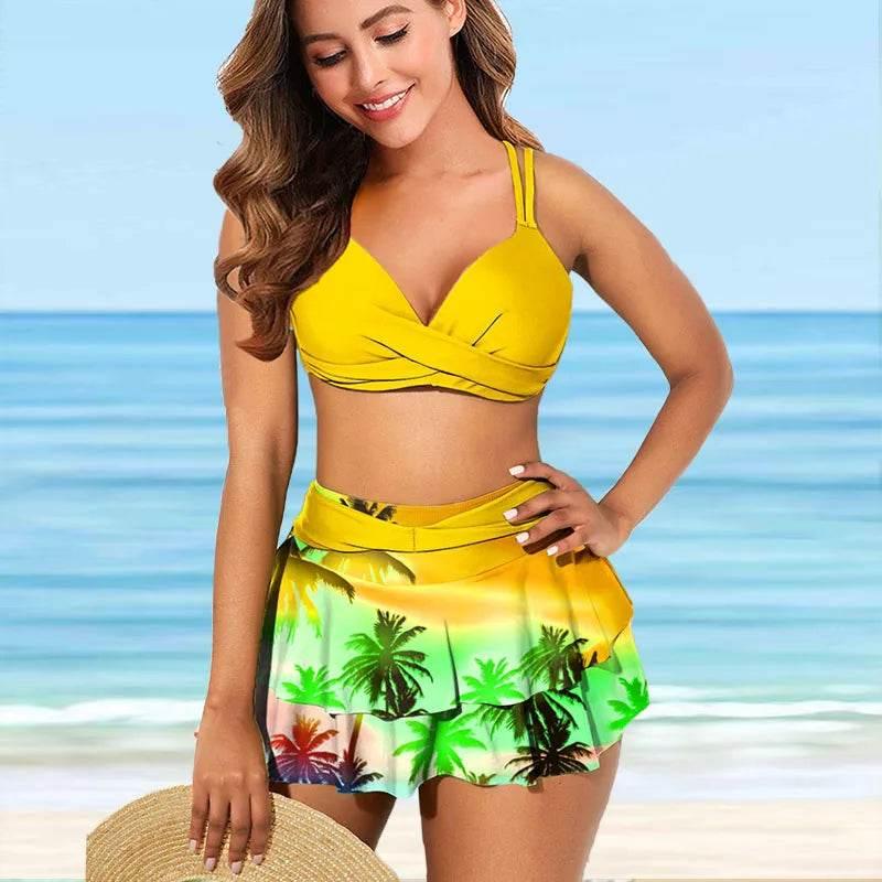 Sexy Ruffled Swimsuit Women Push Up Hollow Out Cross Bikini Set - Empire P.E