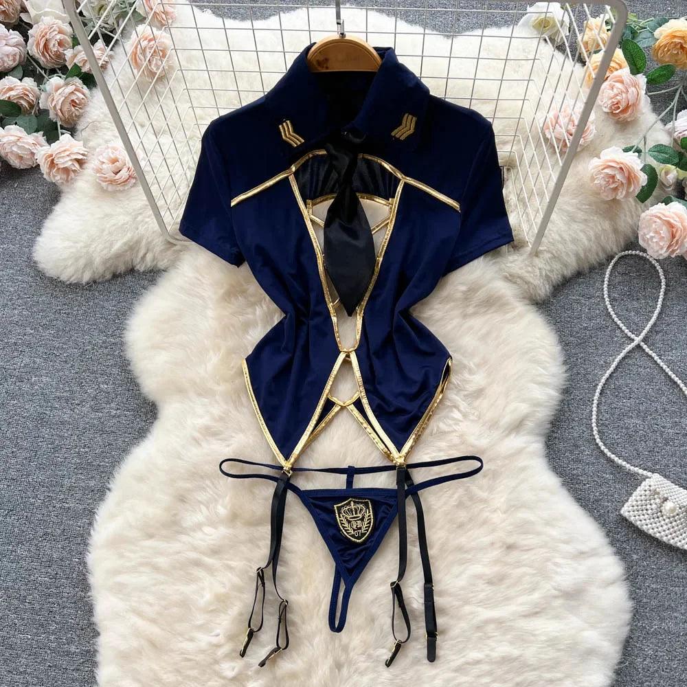 Hollow Out Cosplay Lingerie Lace Backless Jumpsuit - Empire P.E