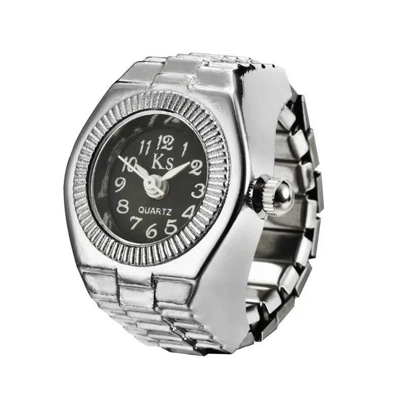 Vintage Punk Finger Watch Mini Elastic Strap Alloy Watches Couple Rings Jewelry Clock Retro Roman Quartz Watch Rings Women Men - Empire P.E