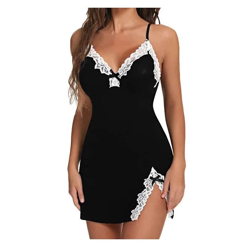 Women Lace Silk Satin V-Neck Hem Soft Lingerie - Empire P.E